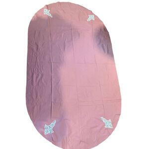 Vintage Pink Madeira Cut Out Rounded Rectangle Tablecloth